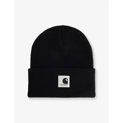 Carhartt Omens Black Ashley Brand-patch Knitted Beanie