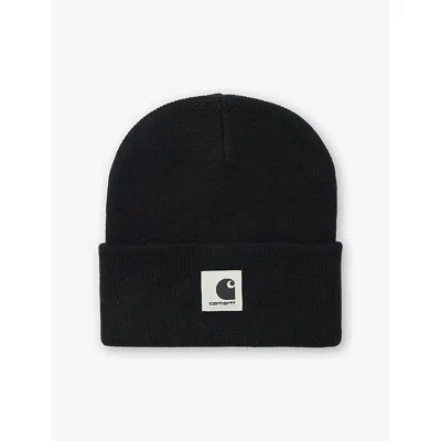 Carhartt Omens Black Ashley Logo-patch Knitted Beanie
