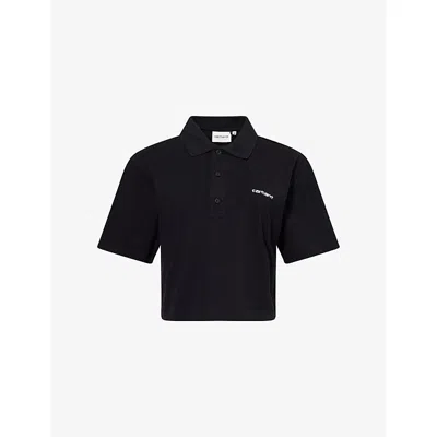 Carhartt Omens  Wip Logo-embroidered Short-sleeve Cotton Polo Shirt In Black