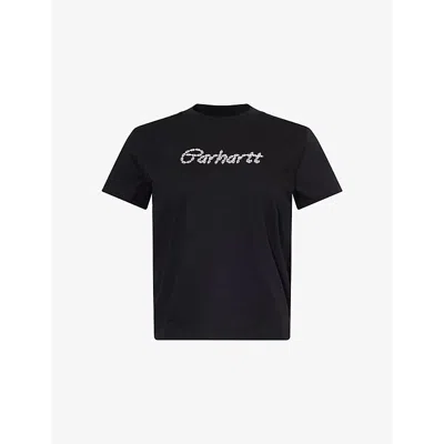 Carhartt Omens  Wip Logo-print Short-sleeve Cotton T-shirt In Black