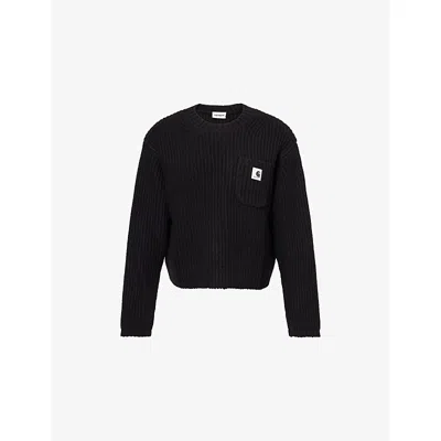 CARHARTT OMENS BLACK MIRA LOGO-PATCH KNIT JUMPER