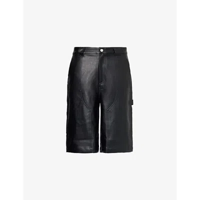 Carhartt Omens Norwich Patch-pockets High-rise Faux-leather Shorts Black