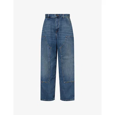 Carhartt Ip Womens Camano Patch-pockets Denim Trousers Blue Dark Wash Xs