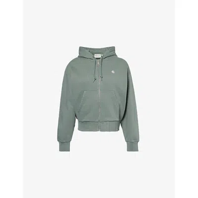 Carhartt Omens Velvet Green / Silver Casey Logo-embroidered Cotton Hoody In Gray