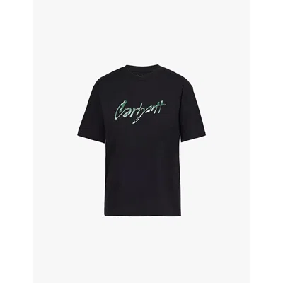 Carhartt Ip Womens Drip Script Brand-print Cotton-jersey T-shirt Black Xs