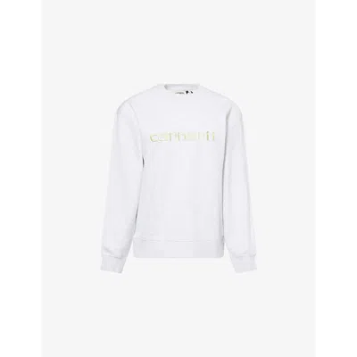 Carhartt Omens  Wip Logo-embroidered Regular-fit Cotton-blend Sweatshirt In Ash Heather / Air Green