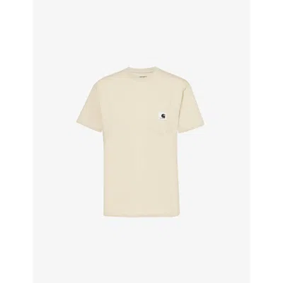 Carhartt Omens  Wip Logo-patch Pocket Short-sleeve Organic-cotton Jersey T-shirt In Fleur De Sel