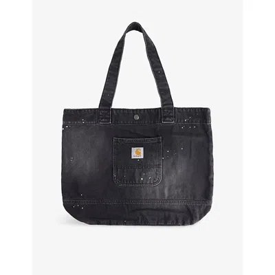 Carhartt Omens Black Logo-patch Paint-splatter Denim Tote Bag
