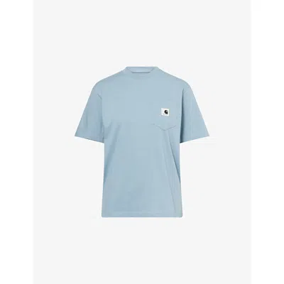 Carhartt Omens Citadel Logo-patch Pocket Cotton T-shirt Xs In Blue