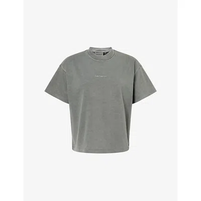 Carhartt Omens Graphite Benton Logo-embroidered Cotton T-shirt In Gray