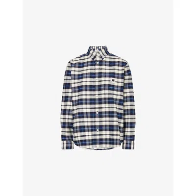 Carhartt Omens  Wip W Long-sleeve Tarbell Check Cotton Shirt In Navy Check