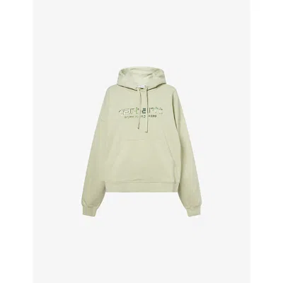 Carhartt Omens Pale Olive Solar Chrome Logo-print Cotton-jersey Hoody In Green