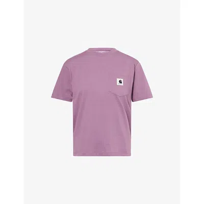 Carhartt Omens Phlox Logo-patch Pocket Cotton T-shirt In Purple