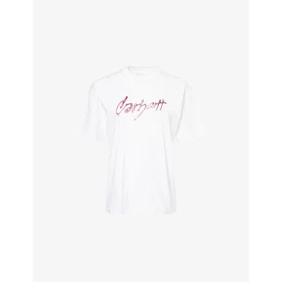 Carhartt Omens Logo-print Short-sleeve Cotton T-shirt White