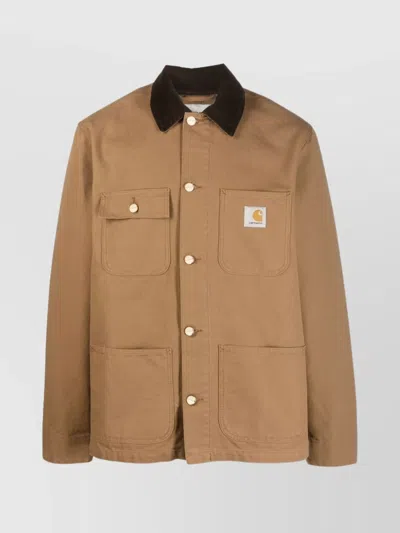 Carhartt Organic Cotton Canvas Jacket Featuring Pockets In Brown