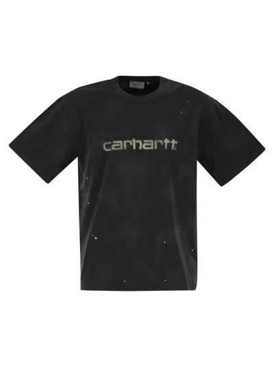 Carhartt Wip Organic Cotton T-shirt With Spray Effect Logo In Black