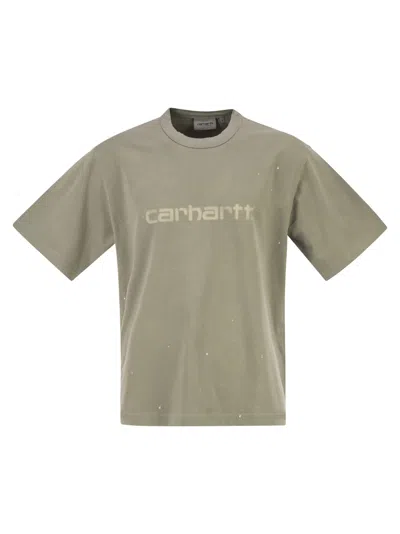 Carhartt Wip Organic Cotton T-shirt With Spray Effect Logo In Green