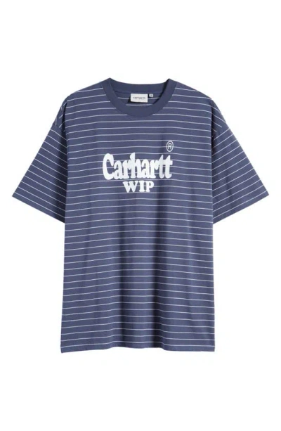 Carhartt Orlean Spree Stripe Logo Graphic T-shirt In Orlean Stripe Jura / White