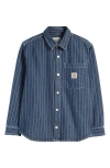 Carhartt Orlean Stripe Denim Button-up Shirt Jacket In Blue / White Stone Washed