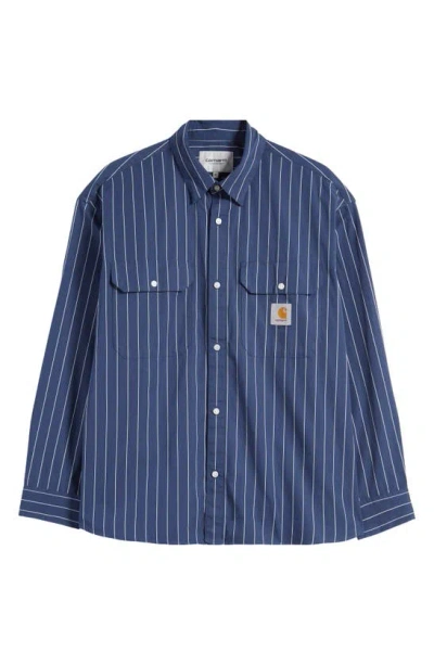 Carhartt Orlean Stripe Poplin Button-up Shirt In Orlean Stripe Brown / Black