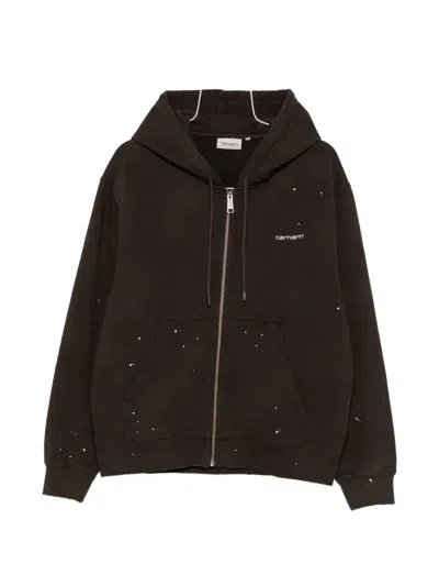 Carhartt Wip Zip-up Hooded Sweatshirt With Paint Effect Print In Black