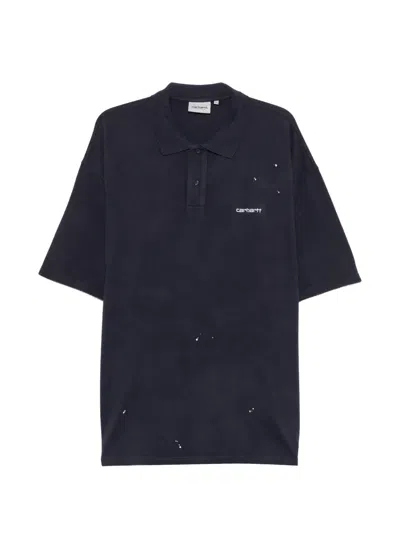 Carhartt Wip Cotton Polo Shirt With Paint Splatter Details In Black