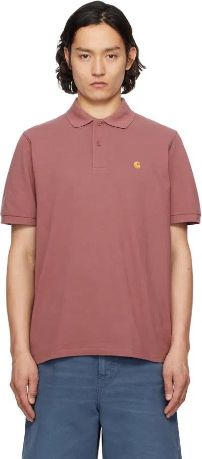 Carhartt Pink Chase Pique Polo In 2q7xx Duskypink/gold