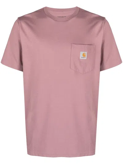 Carhartt Pink Cotton 'pocket' Crew Neck T-shirt With Logo  Wip