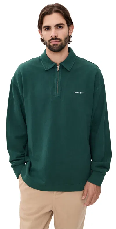 CARHARTT PIQU SCRIPT SWEATER DARK FIR/WHITE (GARMENT DYED)