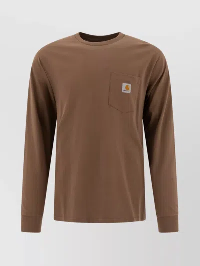 Carhartt Pocket Crew Neck Long Sleeve T-shirt In Brown