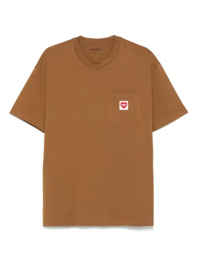Carhartt Pocket Heart T-shirt In Brown