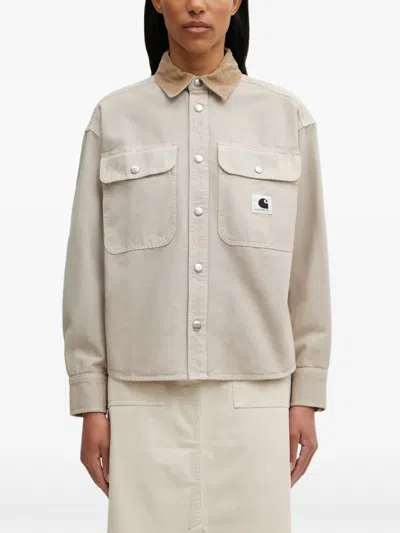 Carhartt Prescott Corduroy-collar Logo-patch Jacket In Neutral
