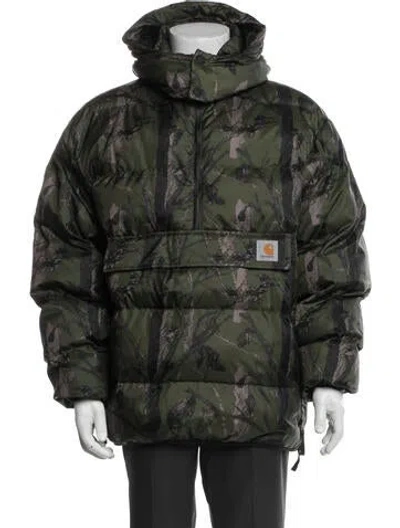 Pre-owned Carhartt Printed Puffer Coat In Green
