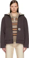 Carhartt Purple Hooded Mitch Bomber Jacket In Brown