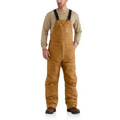 Pre-owned Carhartt Quick Duck Lined Bib Overall 34"waist With Elastic Suspender In Brown