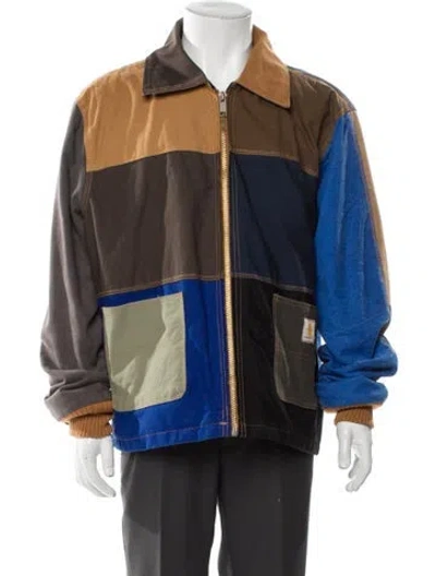 Pre-owned Carhartt Reconstructed Colorblock Pattern Windbreaker In Blue