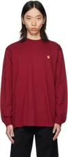 Carhartt Red L/s Chase T-shirt In Burgundy