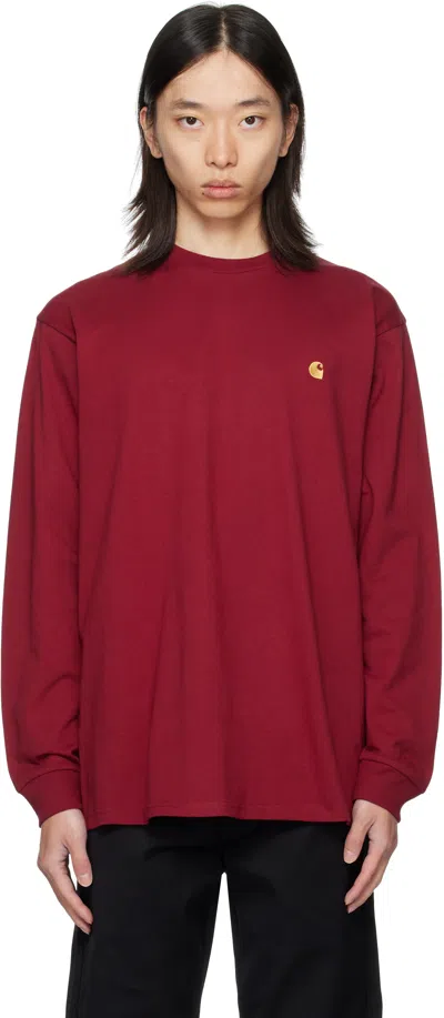 Carhartt Red L/s Chase T-shirt In Burgundy