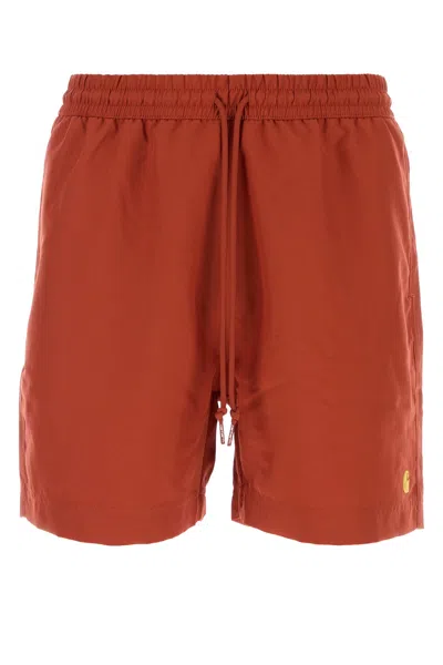 Carhartt Wip Red Polyester Chase Swim Trunks In Burgundy