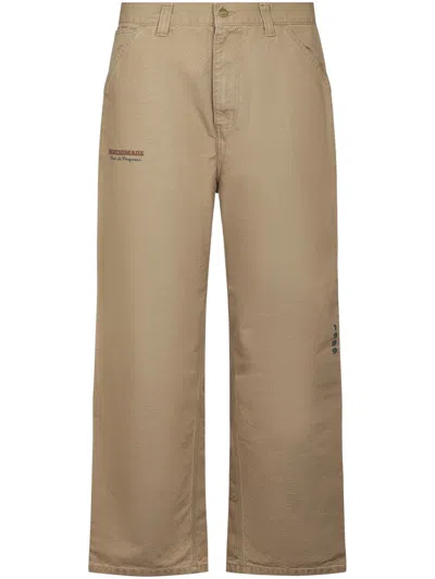 Carhartt Relaxed Fit Wide Leg Trousers In Durable Organic Cotton Canvas In Brown