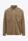 Carhartt Corduroy Zip-up Shirt With Classic Pointed Collar In Brown