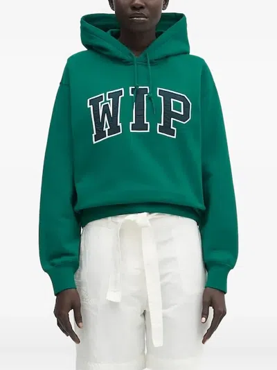 Carhartt Ribbed Logo-embroidered Hoodie In Green