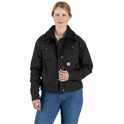Carhartt Rugged Flex Trucker Jacket Women's Black Sherpa Lined Loose Fit Posh183