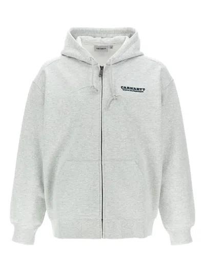 Carhartt Runaway Embroidered-logo Zip-up Hooded Jacket In Gray