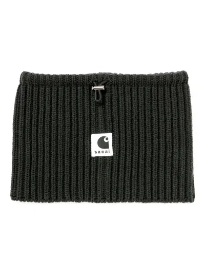 Carhartt Sacai Ribbed Logo Neck Warmer In Black