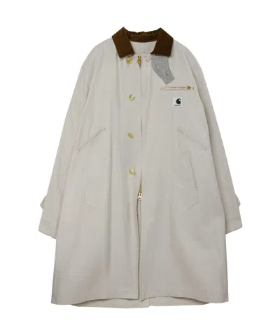 Carhartt X Sacai Logo Trench Coat In Gray