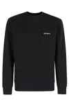 Carhartt Black Crewneck Sweatshirt With White Embroidered Logo In Black