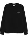 Carhartt Black Crewneck Sweatshirt With White Embroidered Logo In 黑色