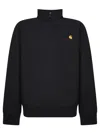 Carhartt American Script Cotton-blend Jersey Half-zip Sweatshirt In Black