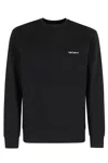 Carhartt Black Crewneck Sweatshirt With White Embroidered Logo In Black